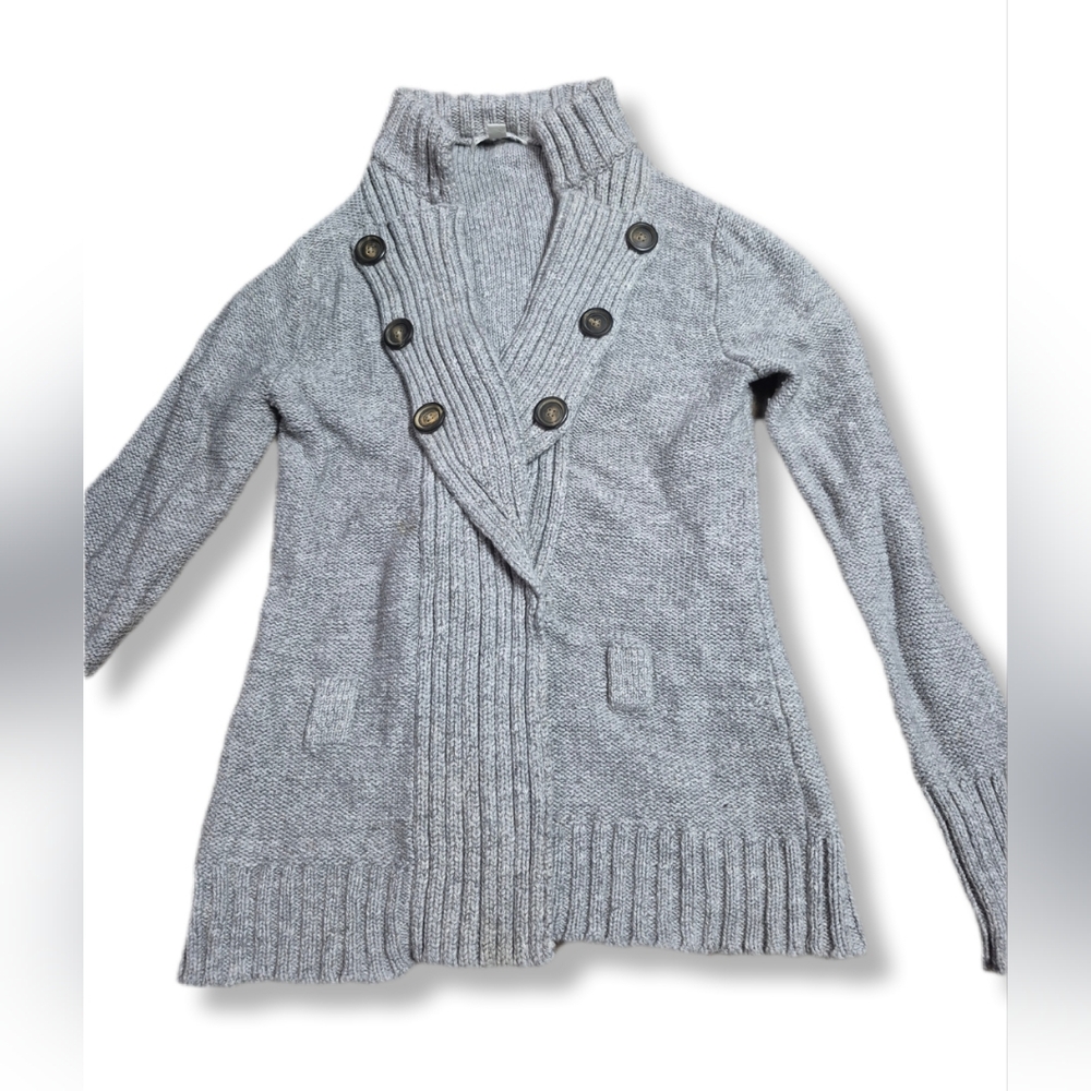 Banana Republic Women's Gray Knitted Buttoned Cotton Sweater Sz. Medium